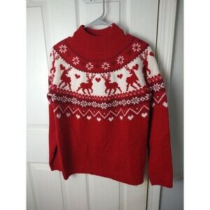 Destination Girls Woman S* Reindeer Red Christmas Sweater Mock Neck Pullover